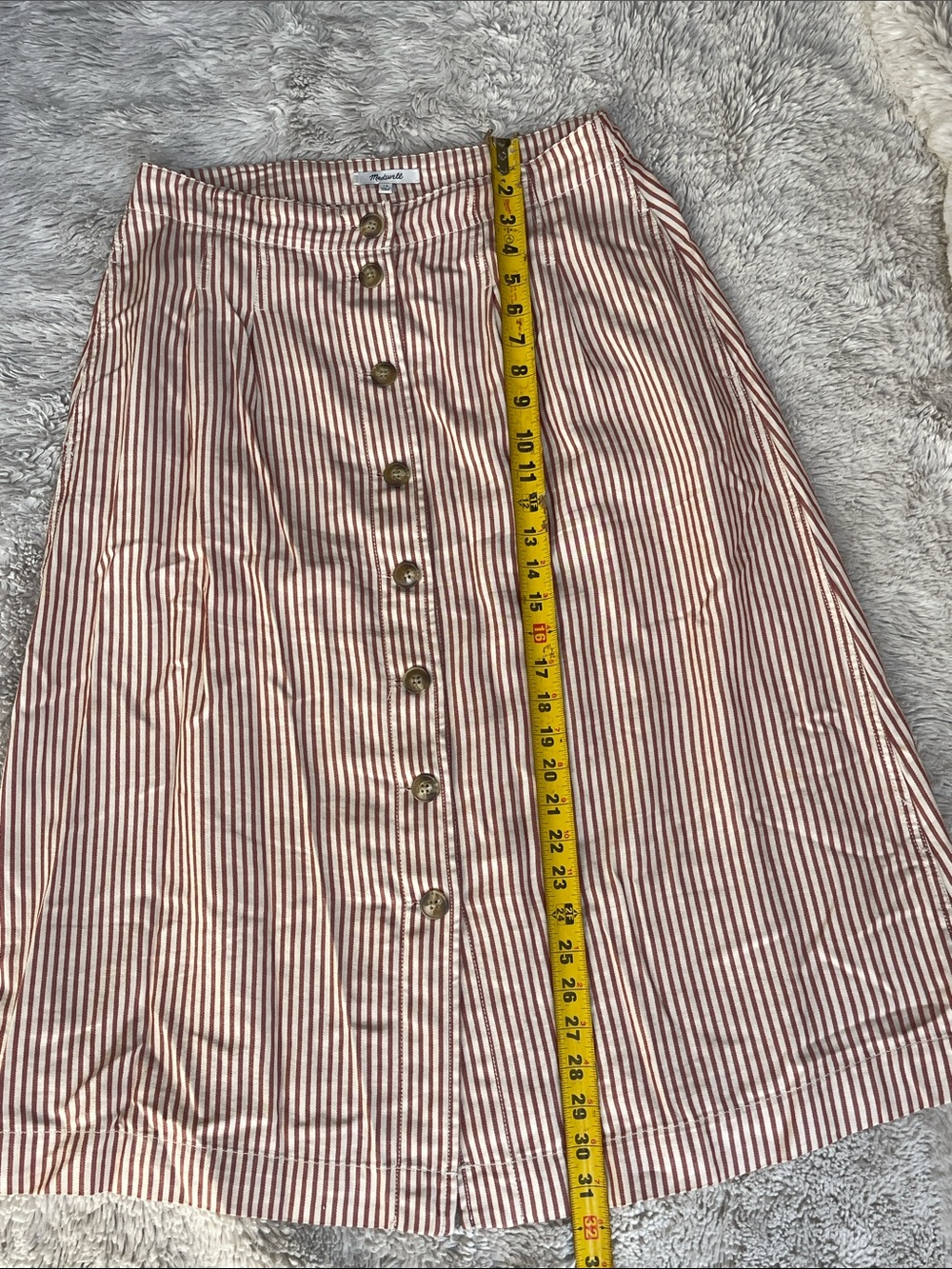 Madewell Patio Button-Front Striped Midi Skirt in Clay Stripe Size 10 - Picture 6 of 7
